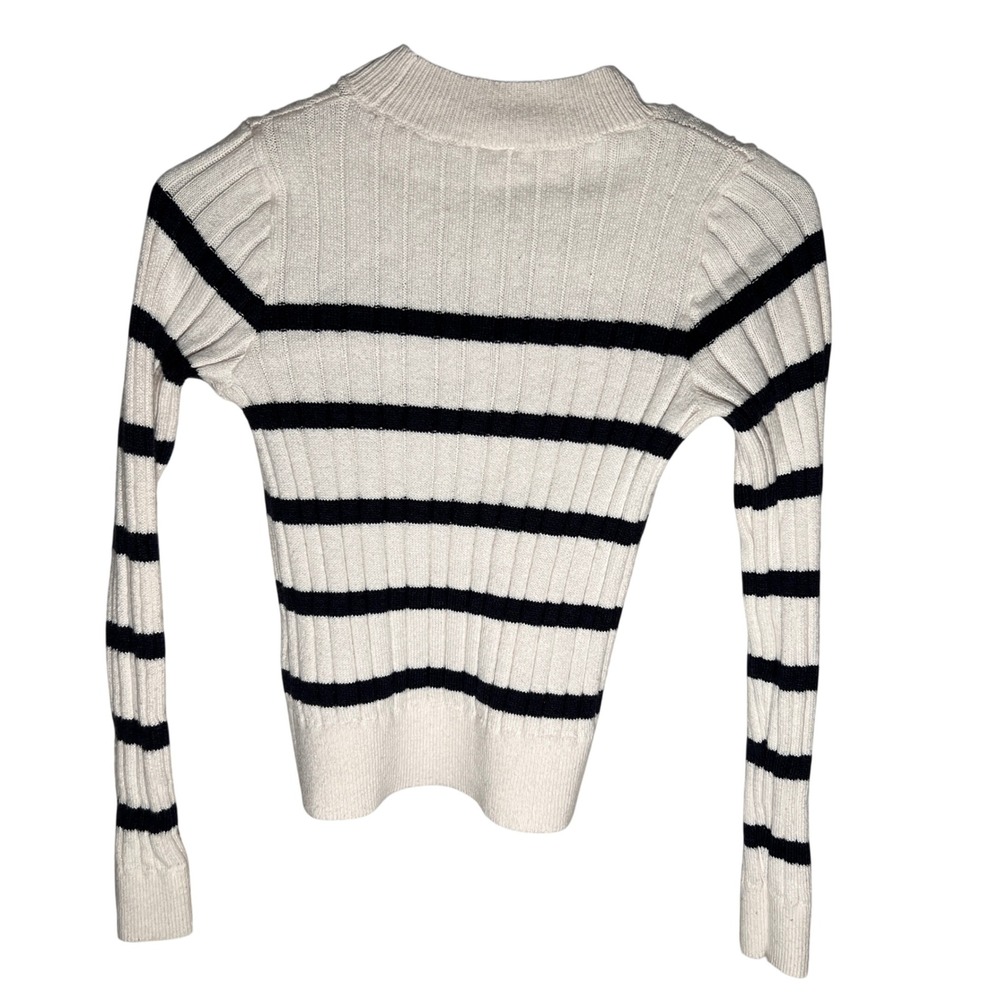 Abercrombie Kids Girls Striped Sweater Size 11/12 White Navy Blue Ribbed Knit - Picture 2 of 6